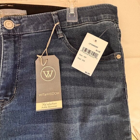 Wit & Wisdom Ab-Solution Ankle Skimmer Jeans 16P Blue Stretch Denim Raw Hem - Picture 4 of 12
